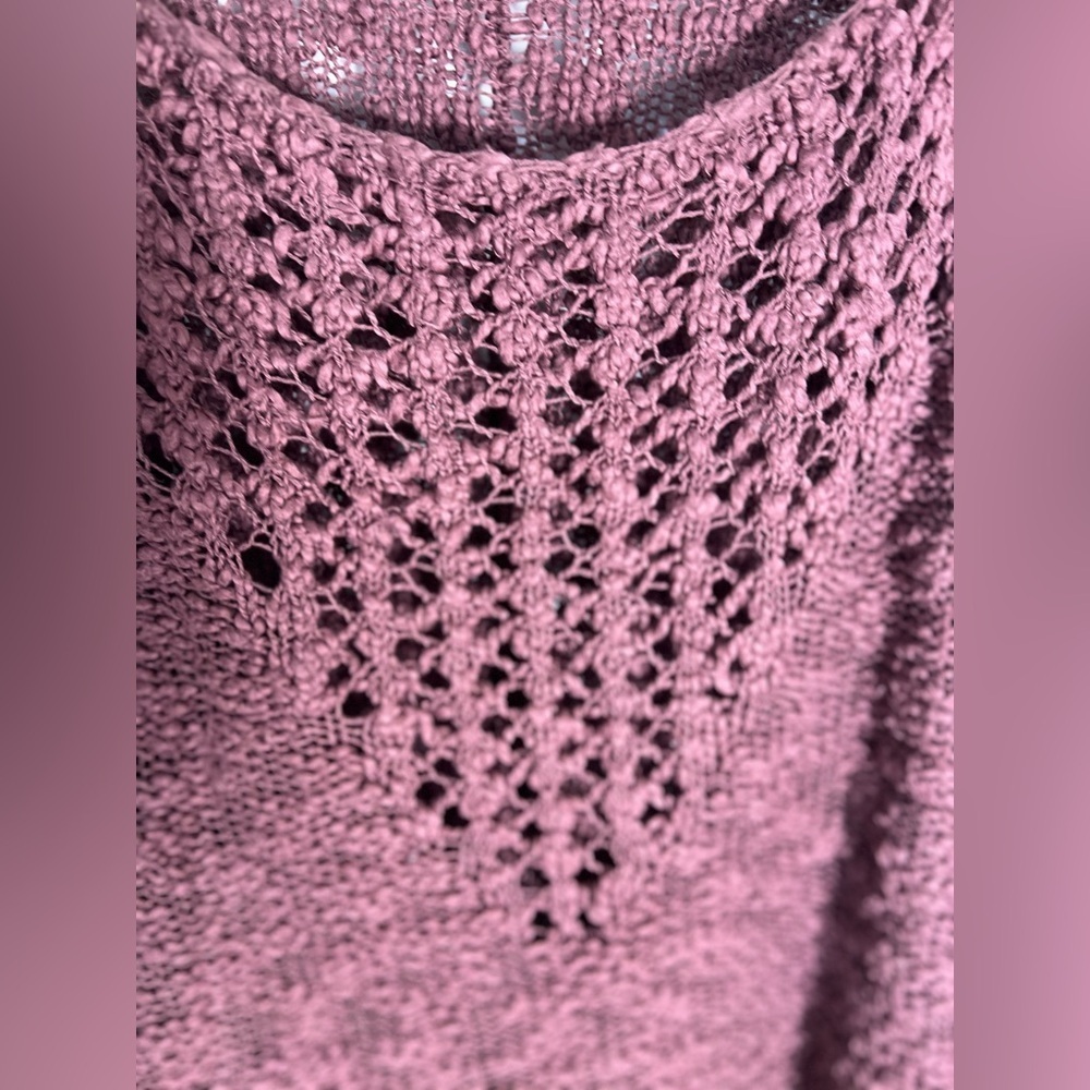 Free People Pretty Pointelle Open-Knit Vee Sweater in Rose Glow Size Small - Picture 2 of 11